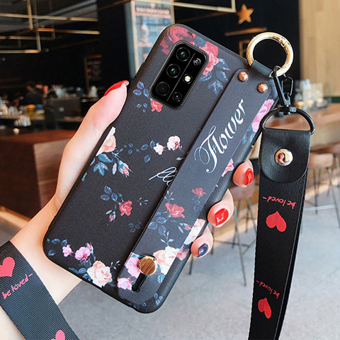 Funda Silicona Gel Goma Flores Carcasa para Huawei Honor 30S Negro