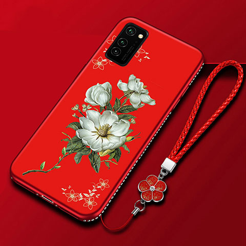 Funda Silicona Gel Goma Flores Carcasa para Huawei Honor View 30 5G Rojo