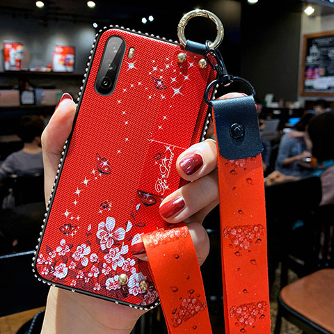 Funda Silicona Gel Goma Flores Carcasa para Huawei Mate 40 Lite 5G Rojo