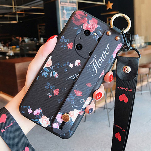 Funda Silicona Gel Goma Flores Carcasa para Huawei Mate 40E Pro 5G Negro