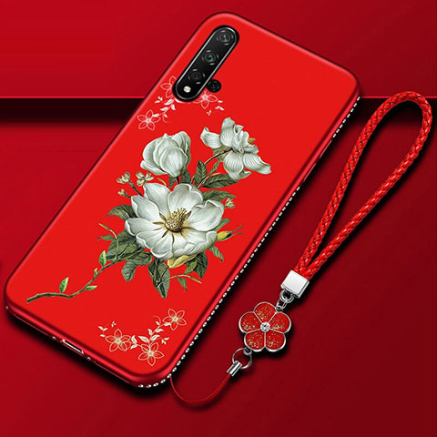 Funda Silicona Gel Goma Flores Carcasa para Huawei Nova 5 Pro Rojo