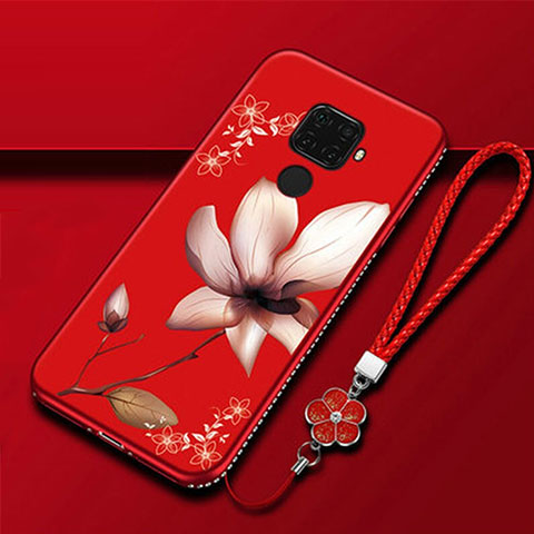 Funda Silicona Gel Goma Flores Carcasa para Huawei Nova 5i Pro Rojo Rosa