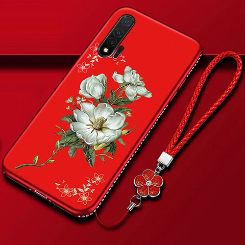 Funda Silicona Gel Goma Flores Carcasa para Huawei Nova 6 5G Rojo