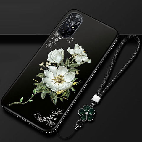 Funda Silicona Gel Goma Flores Carcasa para Huawei Nova 8 5G Negro