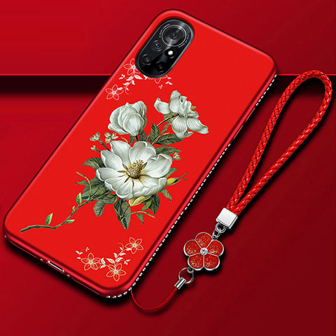 Funda Silicona Gel Goma Flores Carcasa para Huawei Nova 8 5G Rojo