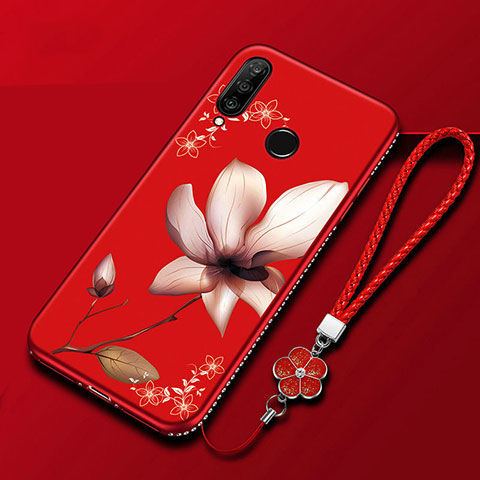 Funda Silicona Gel Goma Flores Carcasa para Huawei P Smart+ Plus (2019) Rojo