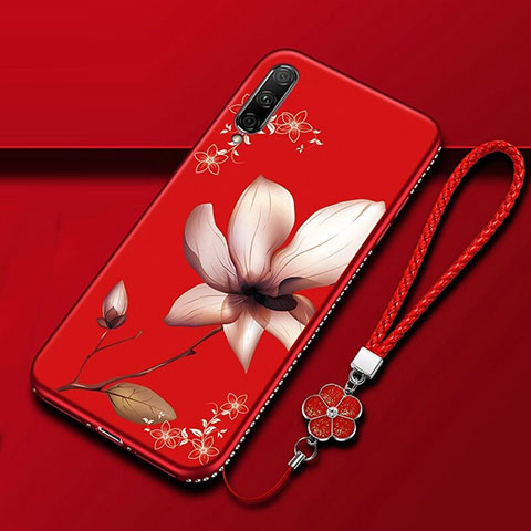 Funda Silicona Gel Goma Flores Carcasa para Huawei P Smart Pro (2019) Rojo Rosa
