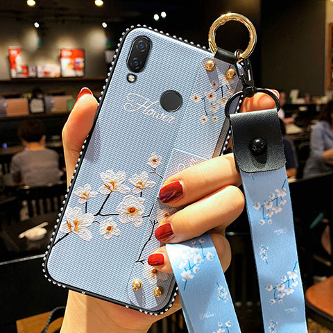 Funda Silicona Gel Goma Flores Carcasa para Huawei P Smart Z Azul Cielo