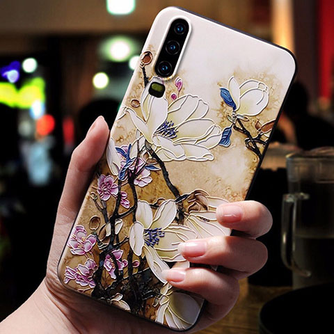 Funda Silicona Gel Goma Flores Carcasa para Huawei P30 Amarillo