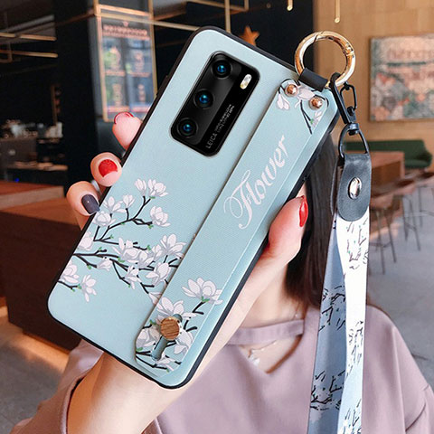 Funda Silicona Gel Goma Flores Carcasa para Huawei P40 Azul Cielo