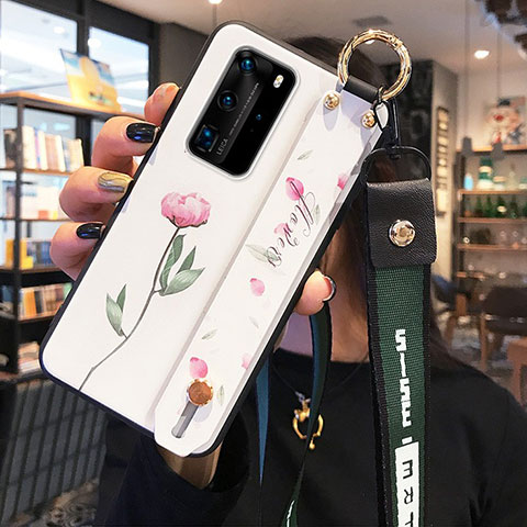 Funda Silicona Gel Goma Flores Carcasa para Huawei P40 Pro Rosa