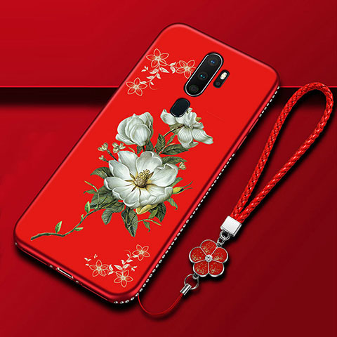 Funda Silicona Gel Goma Flores Carcasa para Oppo A11 Rojo