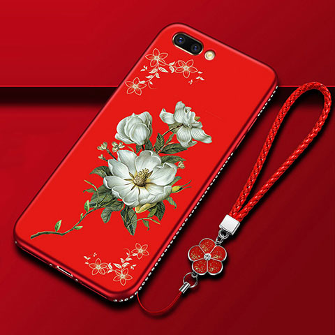 Funda Silicona Gel Goma Flores Carcasa para Oppo A12e Rojo