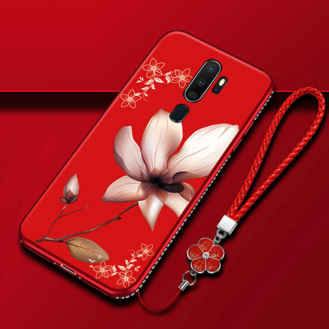 Funda Silicona Gel Goma Flores Carcasa para Oppo A5 (2020) Rojo Rosa