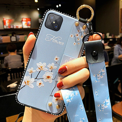 Funda Silicona Gel Goma Flores Carcasa para Oppo A92s 5G Azul Cielo