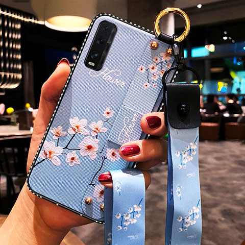 Funda Silicona Gel Goma Flores Carcasa para Oppo Find X2 Azul Cielo