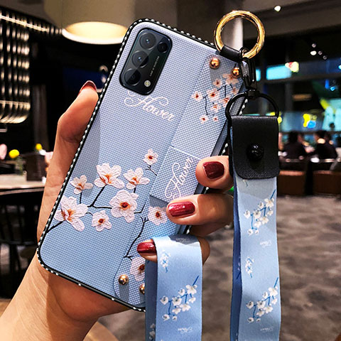 Funda Silicona Gel Goma Flores Carcasa para Oppo Find X3 Lite 5G Azul Claro