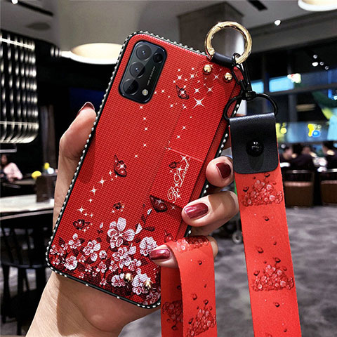 Funda Silicona Gel Goma Flores Carcasa para Oppo Find X3 Lite 5G Rojo