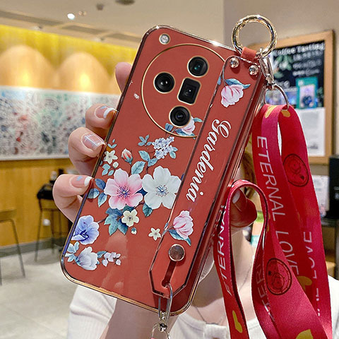 Funda Silicona Gel Goma Flores Carcasa para Oppo Find X7 5G Rojo