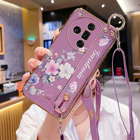 Funda Silicona Gel Goma Flores Carcasa para Oppo Find X7 Ultra 5G Purpura Claro