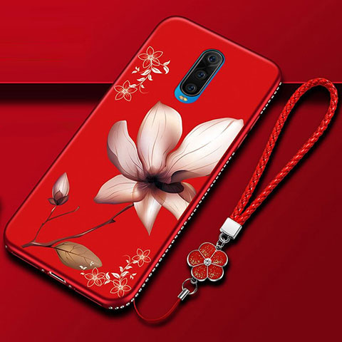 Funda Silicona Gel Goma Flores Carcasa para Oppo R17 Pro Rojo