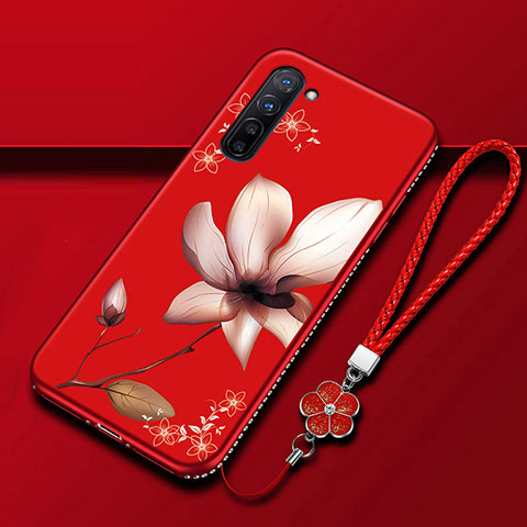 Funda Silicona Gel Goma Flores Carcasa para Oppo Reno3 Rojo Rosa