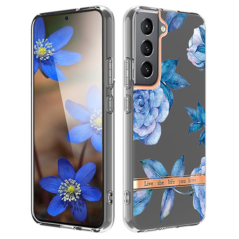 Funda Silicona Gel Goma Flores Carcasa para Samsung Galaxy S22 5G Azul