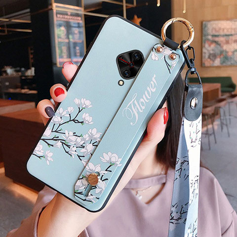 Funda Silicona Gel Goma Flores Carcasa para Vivo S1 Pro Azul Cielo