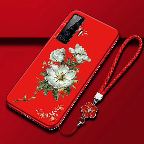 Funda Silicona Gel Goma Flores Carcasa para Vivo X50 5G Rojo