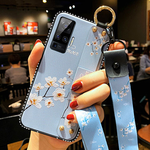 Funda Silicona Gel Goma Flores Carcasa para Vivo X51 5G Azul Cielo