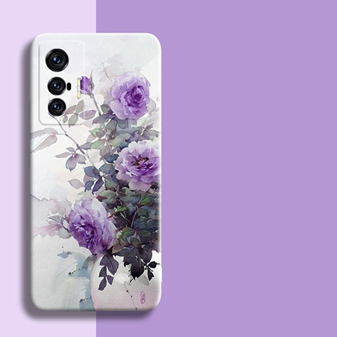 Funda Silicona Gel Goma Flores Carcasa para Vivo X70t Morado