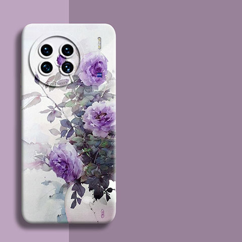 Funda Silicona Gel Goma Flores Carcasa para Vivo X90 5G Purpura Claro