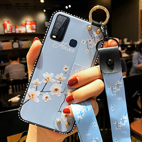 Funda Silicona Gel Goma Flores Carcasa para Vivo Y50 Azul