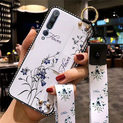 Funda Silicona Gel Goma Flores Carcasa para Xiaomi Mi 10 Pro Blanco