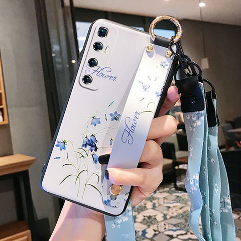 Funda Silicona Gel Goma Flores Carcasa para Xiaomi Mi 10 Ultra Blanco