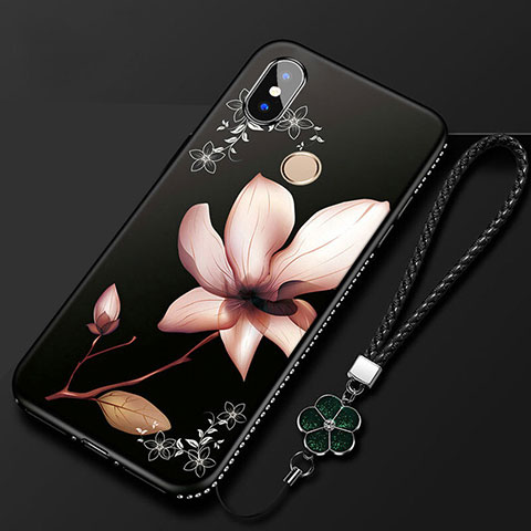 Funda Silicona Gel Goma Flores Carcasa para Xiaomi Redmi 6 Pro Negro