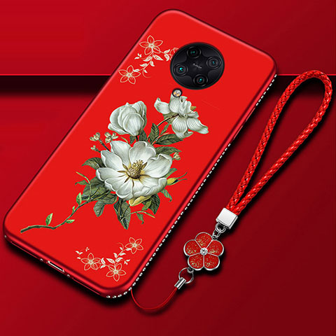 Funda Silicona Gel Goma Flores Carcasa para Xiaomi Redmi K30 Pro Zoom Rojo