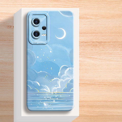 Funda Silicona Gel Goma Flores Carcasa para Xiaomi Redmi Note 12 5G Azul