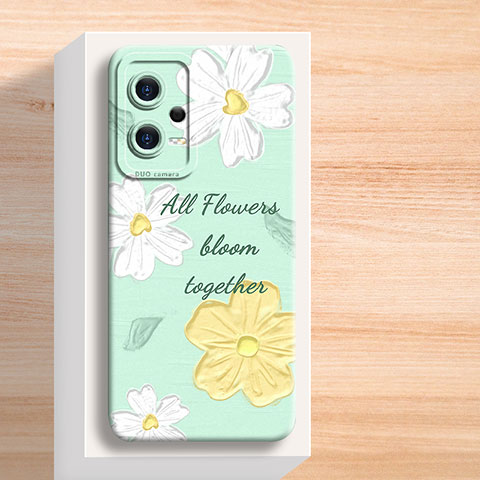 Funda Silicona Gel Goma Flores Carcasa para Xiaomi Redmi Note 12 Explorer Verde