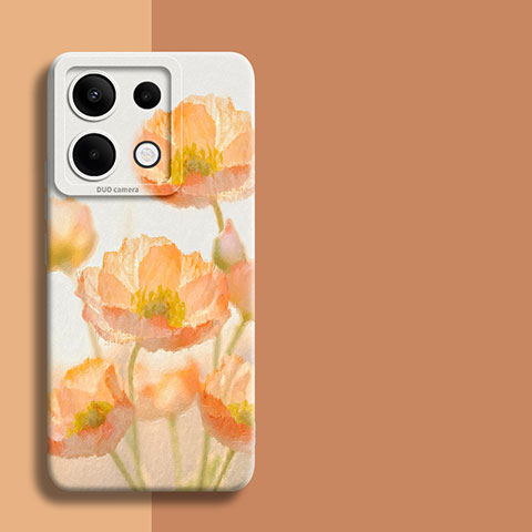 Funda Silicona Gel Goma Flores Carcasa para Xiaomi Redmi Note 13 Pro 5G Naranja