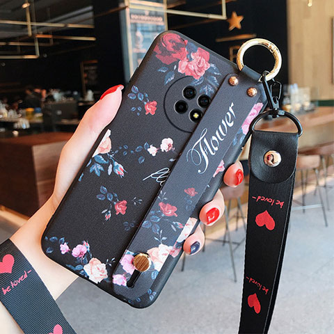 Funda Silicona Gel Goma Flores Carcasa S01 para Huawei Enjoy 20 Plus 5G Negro