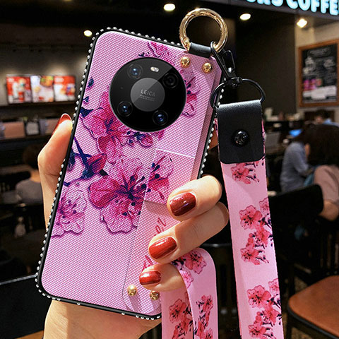 Funda Silicona Gel Goma Flores Carcasa S01 para Huawei Mate 40 Pro Purpura Claro