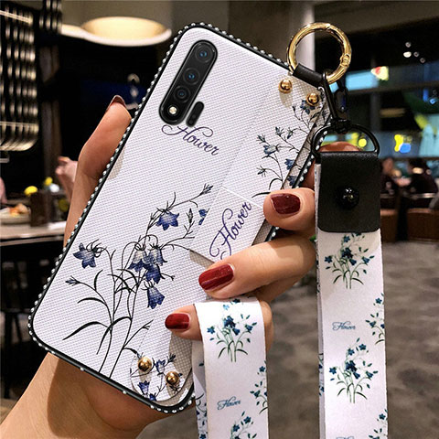 Funda Silicona Gel Goma Flores Carcasa S01 para Huawei Nova 6 5G Blanco