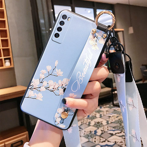 Funda Silicona Gel Goma Flores Carcasa S01 para Huawei Nova 7 5G Azul Cielo