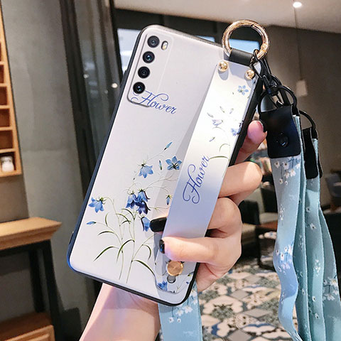 Funda Silicona Gel Goma Flores Carcasa S01 para Huawei Nova 7 5G Blanco