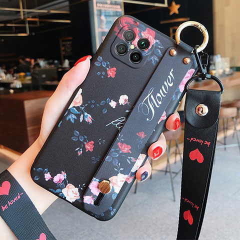 Funda Silicona Gel Goma Flores Carcasa S01 para Huawei Nova 8 SE 5G Negro