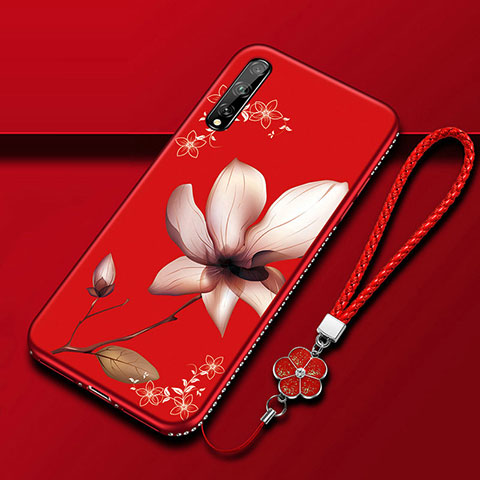 Funda Silicona Gel Goma Flores Carcasa S01 para Huawei P smart S Rojo Rosa