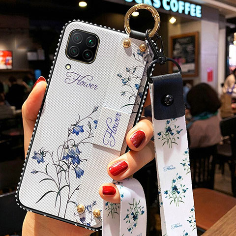 Funda Silicona Gel Goma Flores Carcasa S01 para Huawei P40 Lite Blanco