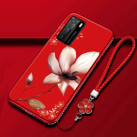 Funda Silicona Gel Goma Flores Carcasa S01 para Huawei P40 Rojo Rosa