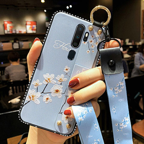 Funda Silicona Gel Goma Flores Carcasa S01 para Oppo A5 (2020) Azul Cielo